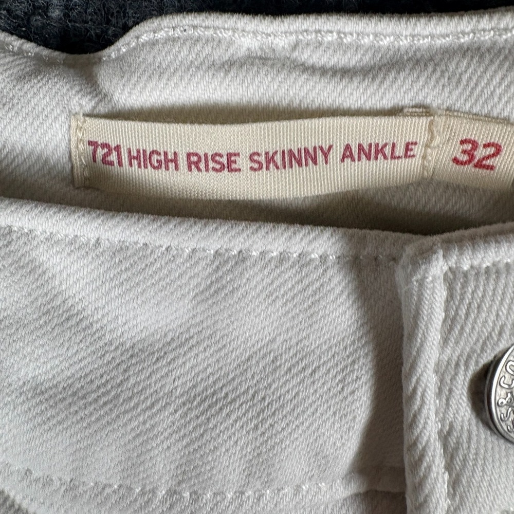 Levi Strauss & Co 721 Skinny Ankle Jeans Womens 33x25.5 White Denim High Rise - Picture 3 of 12